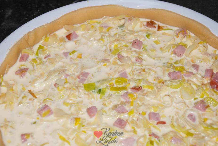 Romige quiche met prei en ham