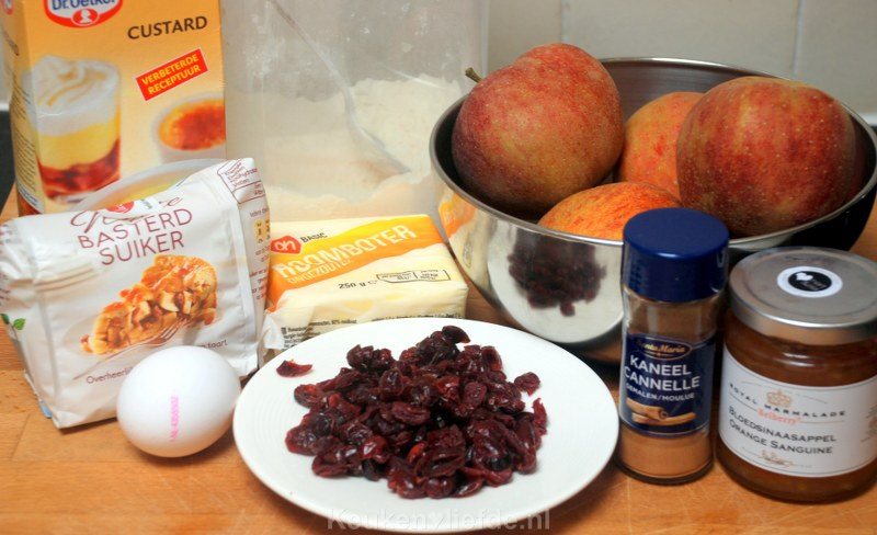 Ingrediënten voor de cranberry appeltaart