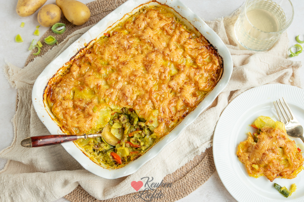 Ovenschotel met prei en gehakt