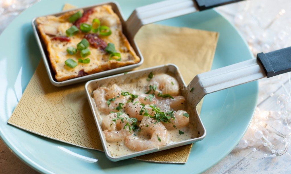 Gourmetpannetje: knoflook garnalen in pesto roomsaus