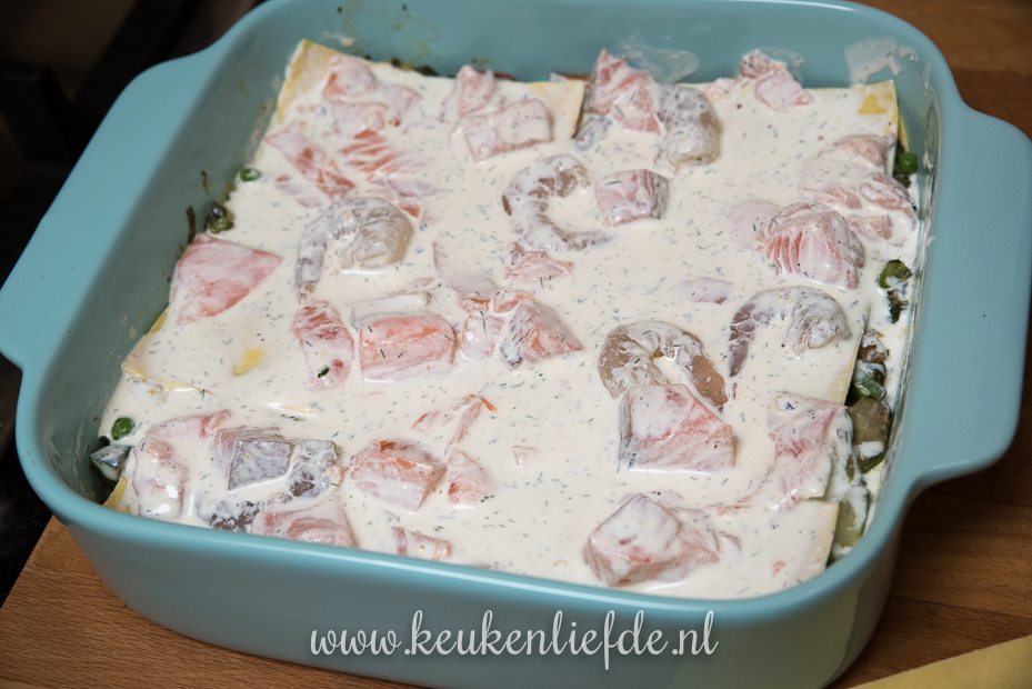 Snelle lasagne met zalm en spinazie