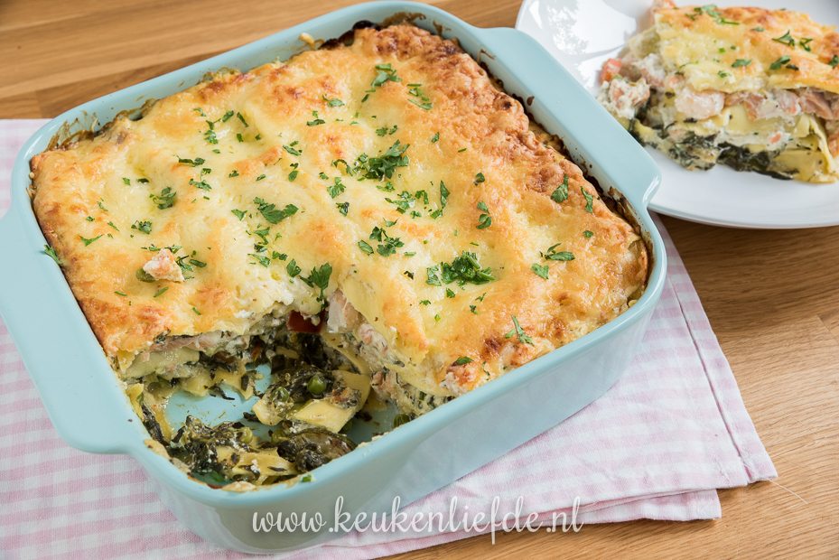 Snelle lasagne met zalm en spinazie
