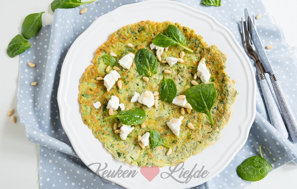 Spinazie pannenkoeken met geitenkaas en honing
