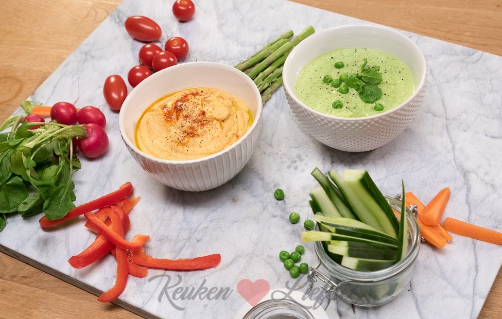 2x hummusdip met groentesnacks 2x hummusdip met groentesnacks