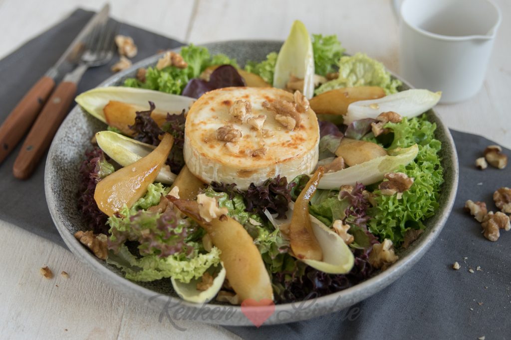 Geitenkaas salade met gebakken peer
