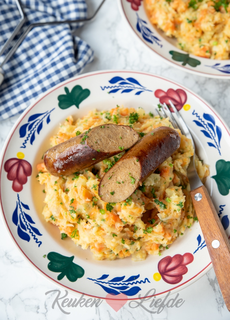 Hutspot met vegetarische braadworst Hutspot met vegetarische braadworst