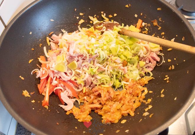 Bak de ham en groenten mee