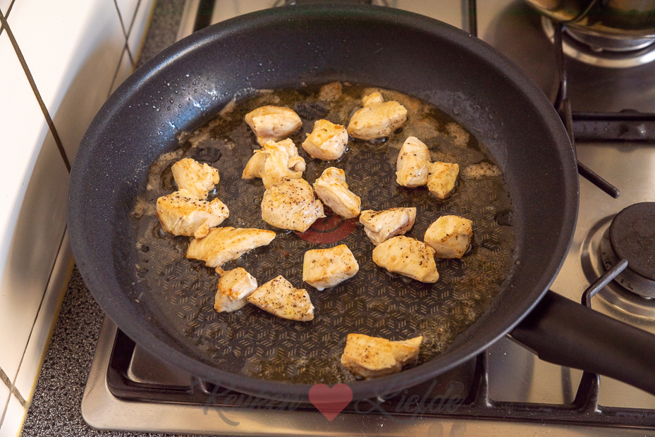 Pasta pesto met kip en sperziebonen