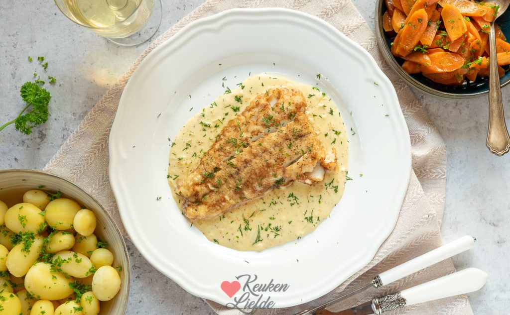 Gebakken kabeljauw met mosterdsaus