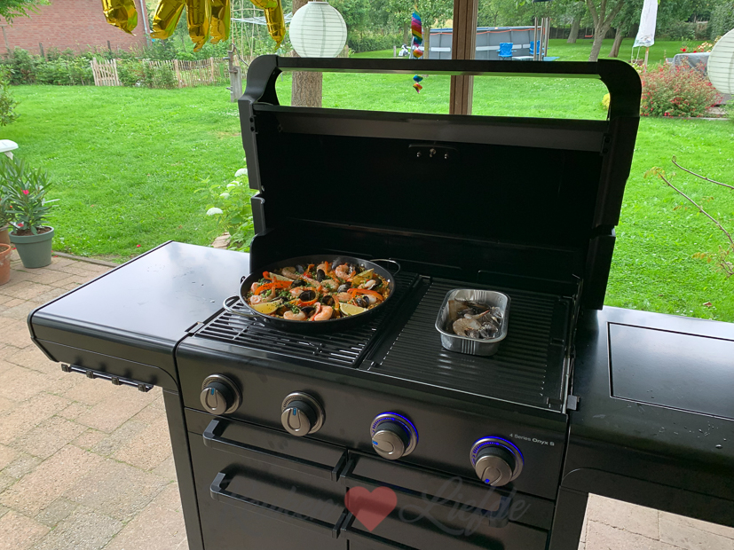 Spaanse paella van de barbecue Spaanse paella van de barbecue