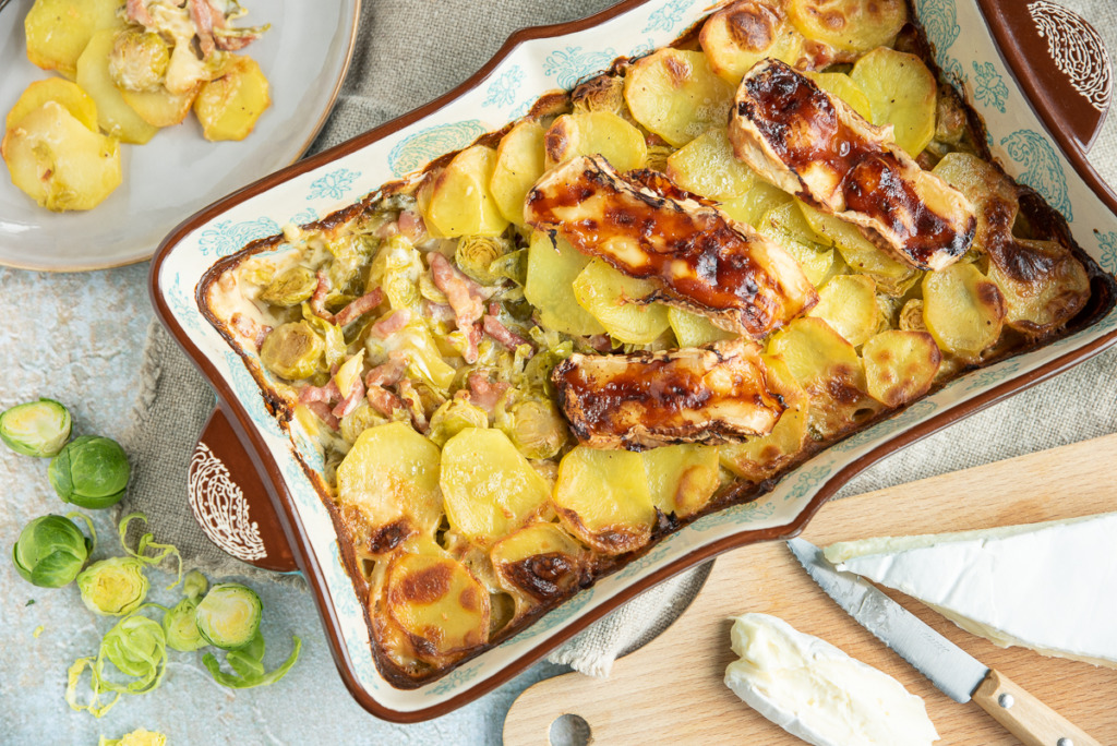 Aardappelgratin met spruitjes en brie