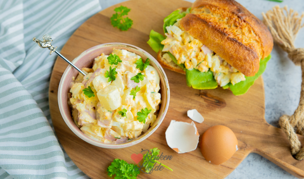 Eiersalade met asperge en beenham