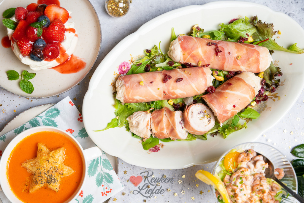 Gevulde kiprollade met cranberry en pistache Gevulde kiprollade met cranberry en pistache