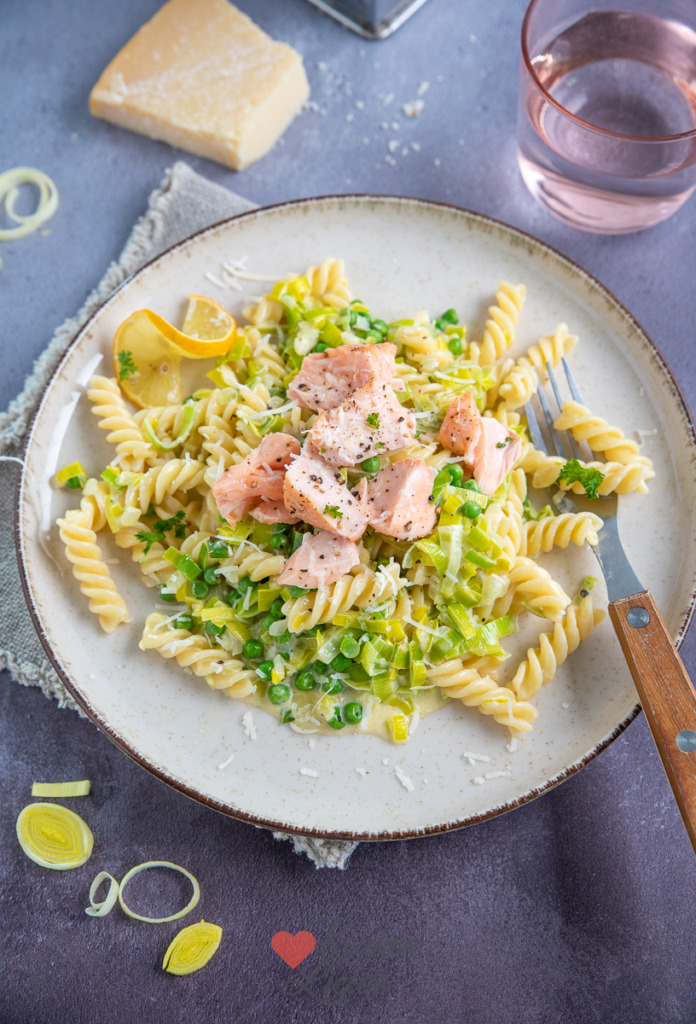 Pasta alfredo met prei en zalm Pasta alfredo met prei en zalm