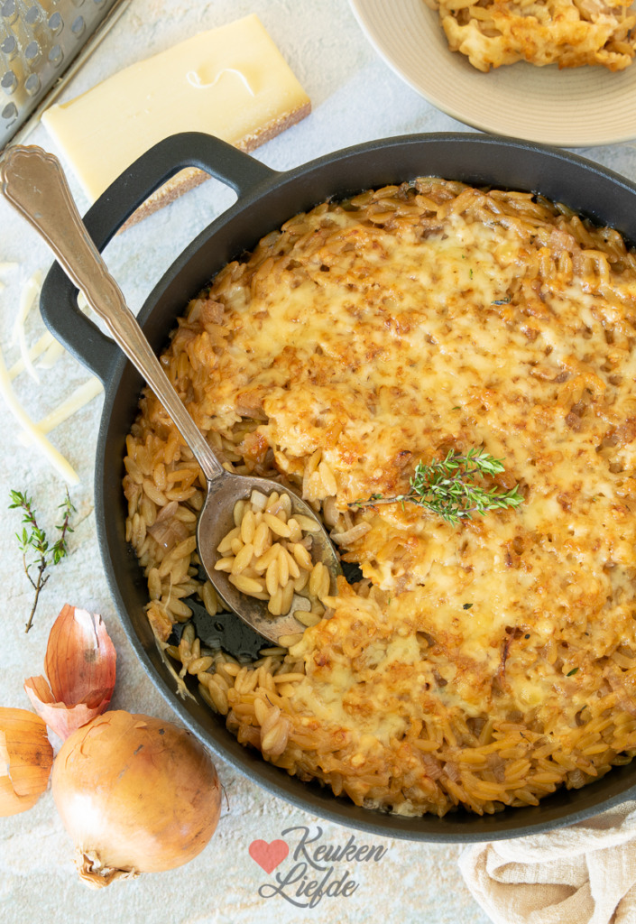 Orzo gratin Franse uiensoep Orzo gratin Franse uiensoep