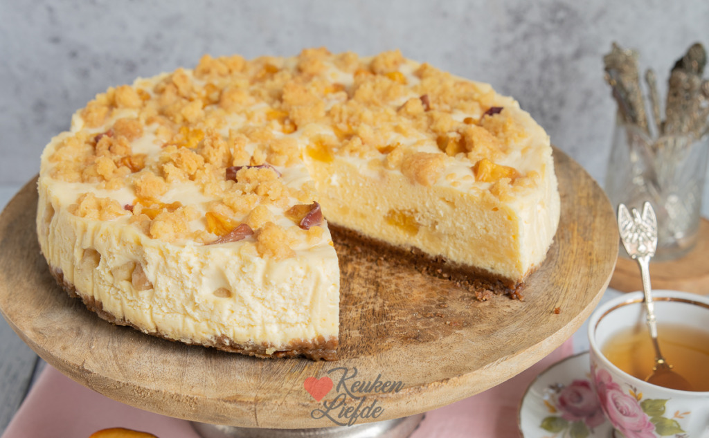 Perzik cheesecake met cookie dough kruimels Perzik cheesecake met cookie dough kruimels