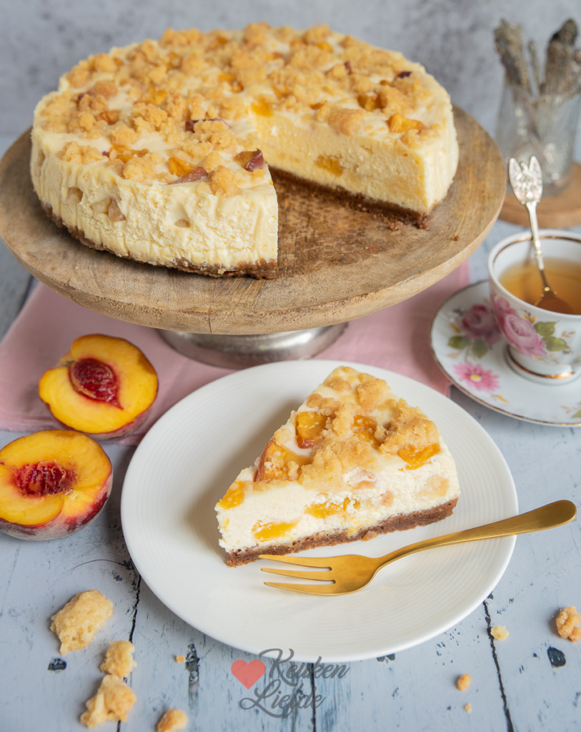 Perzik cheesecake met cookie dough kruimels