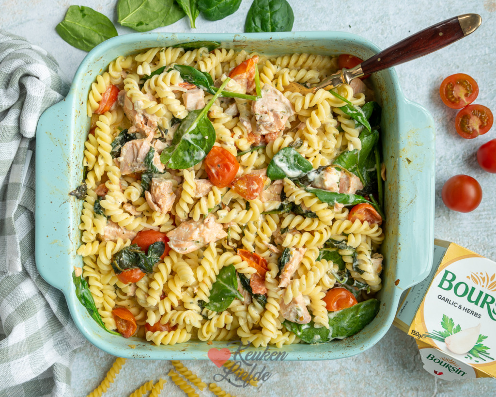 Pasta met Boursin en zalm