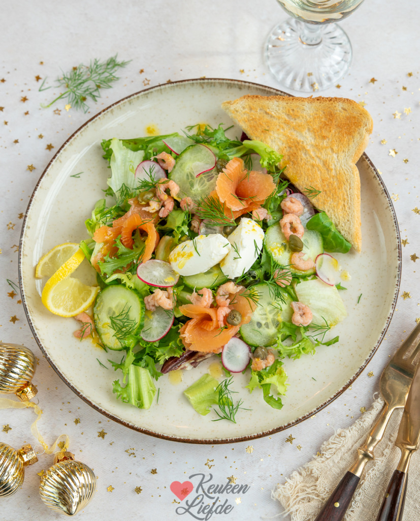 Salade met zalm en Hollandse garnalen Salade met zalm en Hollandse garnalen