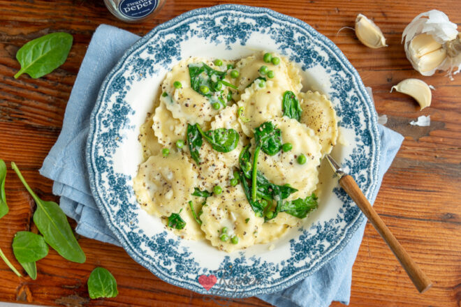 Eenpans ravioli met roomsaus