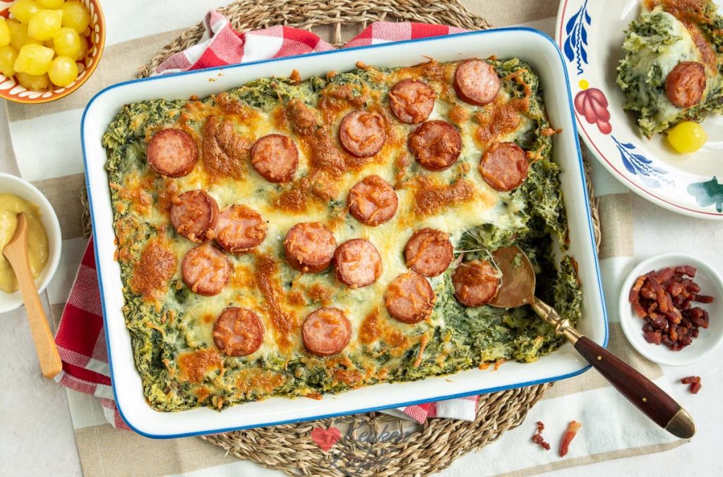 Boerenkool ovenschotel met rookworst